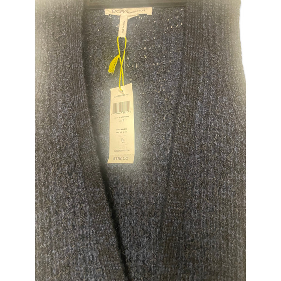 BCBG Blue/Black Shag Mid Zip Sweater Vest size small NWT - Picture 3 of 6